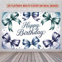 2D Blue Bow Happy Birthday Backdrop Aesthetic Ribbon Photography Background 47.2x31.5inch/120*80cm