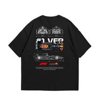 Verstappen F1 marškinėliai vyriški medvilniniai oversized marškinėliai su lenktyninio automobilio grafika apvaliu kaklu madingi sunkūs trumpomis rankovėmis moteriški vyriški drabužiai S juoda