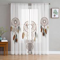 „Dream Catcher“ akvarelės plunksnų rašto tiulio užuolaidos, skirtos svetainei, virtuvei, skaidrios „voile“ užuolaidos miegamojo langų plokštės 135W x 114H(cm)