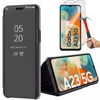 Protective case for Samsung A23 5G - BOOLING - Mirror Effect Clear View - Black - 2 Tempered Glasses juoda