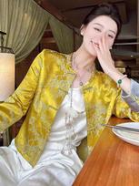 Autumn 2024 Yellow Zen Style Tang Jacket for Women Large geltona