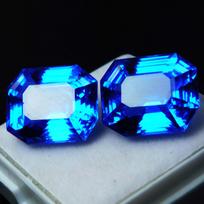 Natūralus tanzanitas, mėlynas, smaragdo formos, 20,50 ct, SERTIFIKUOTAS, laisvas brangakmenių pora 13.3 mm each approx mėlyna