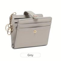 Portable Women'S Minimalist Ultra-Thin Double-Fold Multi-Card Slot Wallet, Lightweight Multifunctional Mini Short Purse with Keychain pilka