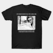 Men Black Print T-shirt Steve Mcqueen No-Cut Transfer Paper Print Cotton Tshirt M juoda