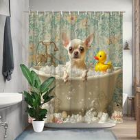 Funny Chihuahua In Bathtub Shower Curtain Dog Bubble Bath Yellow Duck Artistic Design Waterproof Fabric Pet Lover Bathroom Decor W60H190(CM)-1 Pcs