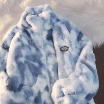 Tie Dye Moteriška Užtrauktuku Segama Striukė Tikro Triušio Kailio Paltai Tikras Kailis Žieminiai Drabužiai Moterims Ilgomis Rankovėmis Didelio Dydžio Viršūnės Gatvės Drabužiai Šilta Striukė L mėlyna