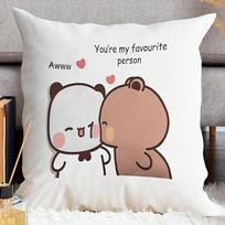 1pc Cute Bubu Dudu Panda Bear Couple Love Bubu and Dudu Pattern Polyester Fabric Cushion Cover House Warming Gift 45x45cm 18x18in