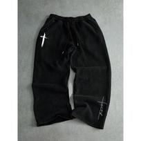 Men's Wide Leg Black Sports Pants with White Flame Print, Loose Fit, Drawstring Waistband, Urban Fashion S