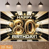 2D 80-ojo gimtadienio dekoracijos fonas Juoda Auksinė Laimingo 80-ojo Gimtadienio Vėliava Nuotraukų stendas Fonui Party Supplies 47.2x31.5inch/120*80cm