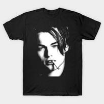 Men Black Print T-shirt Leonardo Dicaprio No-Cut Transfer Paper Print Cotton Tshirt 2XL juoda