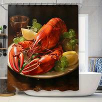 Red Lobster Shower Curtain Seafood Decor Bathroom Window Panel Waterproof Printed Home Decoration Lemon Lime Green Leaf Design G W60H190(CM)-1 Pcs