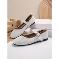 Flat single shoes large size fly-woven round head light mouth single shoes women's buckle retro breathable color matching lazy shoes 36 balta
