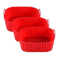 Air Fryer Silicone Baking Pan with Handles Non-Stick Air Fryer Basket Dishwasher 3pcs raudona