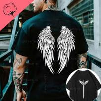 Angelų sparnų tema 100% medvilnė Gatvės stilius Karštas išpardavimas Grafiškai marginti marškinėliai Vyrams Moterims Hip Hop Gatvės marškinėliai Vyriški Y2k Sportiniai drabužiai M juoda