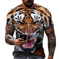 Madingi nuožmi Tiger Animal 3D spausdinti vyriški marškinėliai su apvaliu kaklu, didelio dydžio trumpomis rankovėmis, marškinėliai, marškinėliai. XXXL brown
