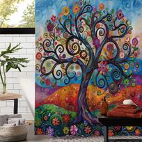 Vibrant Tree Of Life Waterproof Mildew-Resistant Shower Curtain - Artistic Design For A Colorful Bathroom Dcor Experience W60H190(CM)-1 Pcs black