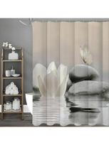 Zen Stone Butterfly White Flower Shower Curtain, Bathroom Decorative Shower Curtain, Waterproof Shower Curtain With Hooks W60H190(CM)-1 Pcs beige
