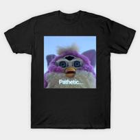 Vyriški juodi marškinėliai su spauda Pathetic, Furby No-Cut perkėlimo popieriaus spauda Medvilniniai marškinėliai 2XL juoda