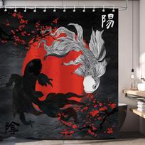 Japoniškų anime dušo užuolaida, Raudonos ir juodos audinio meno dušo užuolaidų komplektas, Azijos kalnų vyšnių žiedų vonios kambario dekoras audinys W60H190(CM)-1 Pcs