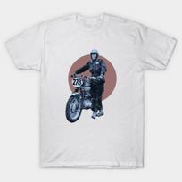 Men Black Print T-shirt Steve Mcqueen Motorcycle No-Cut Transfer Paper Print Cotton Tshirt S balta