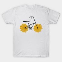 Men Black Print T-shirt Flowered Power Bicycle Yellow Daisy No-Cut Transfer Paper Print Cotton Tshirt M balta