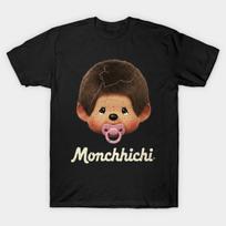 Vyriški juodi marginti marškinėliai Monchhichi lėlė Spausdinimas ant nekerpamo perkėlimo popieriaus Medvilniniai marškinėliai 2XL juoda