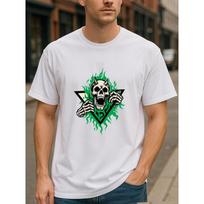European sizes Men'S Green Flame Skull Horn T-ShirtGothic Metal, Print Breathable, Medium Stretch, Casual Style S balta