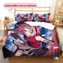 Haruno Sakura Naruto Pattern Bedding Home Decoration Birthday Gift (1 * duvet cover + 2 * pillowcase, without core) 135x200cm