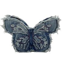 Embroidered Butterfly Denim Backpack Women's Shoulder Crossbody Bag mėlyna