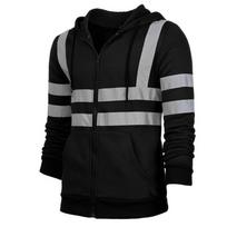 Mens High Visibility Reflective Striped Zip Up Hoodie Work Sweatshirt M juoda