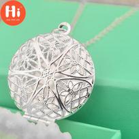 Hi Women Photo Locket Hollow Round Pendant Snake Chain Necklace Gift