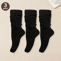 3/6 poros Moteriškos pusblauzdinės kojinės Storos šildančios megztos kojinės iki blauzdų Mielos ilgos laisvos kojinės Pavasaris Ruduo Žiema Šiltos One Size black