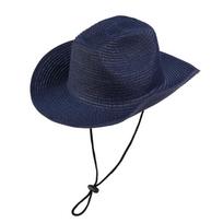 Retro One-Word Top Top Hat Western Cowboy Straw Hat Versatile Jazz Hat Spring And Summer Men'S And Women'S Outdoor Sun Hat M（56-58cm） tamsiai mėlyna
