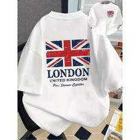 Vyriški marškinėliai su Didžiosios Britanijos vėliava ir Londono grafika, kvėpuojantys trumparankoviai, apvalia apykakle, laisvalaikio marškinėliai vasarai, kasdienai ir ypatingoms progoms S balta