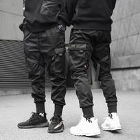 Men's Spring Multi Pocket Casual Loose Trendy Leg Tight Work Pants S juoda