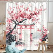 1 vnt. Japoninės vyšnios dušo užuolaida su Torii vartais - Su kabliukais, atspari vandeniui, apsaugota nuo pelėsio, lengvai montuojama, skalbiama W60H190(CM)-1 Pcs