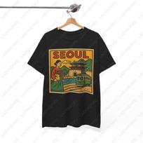 Seulas Korėja Komiksų marškinėliai Unisex Retro stiliaus Vintažinis miesto panorama Grafiniai marškinėliai Drąsūs Azijos kelionės Medvilniniai marškinėliai Dovana Vyrams Moterims Viršutiniai drabužiai S juoda