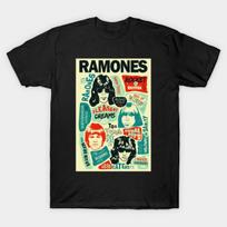 Men Black Print T-shirt Ramones 1976 No-Cut Transfer Paper Print Cotton Tshirt L juoda