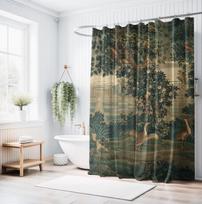 Prancūziškas žaliasis gobelenas Dušo užuolaida - Vintažinis Retro vonios kambario dekoras, Namų SPA priedai W60H190(CM)-1 Pcs