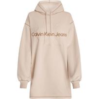 Calvin Klein Letter Satin Embroidered Cotton Oversized Hoodie Dress Women dresses Ivory J20J223245-YBI M