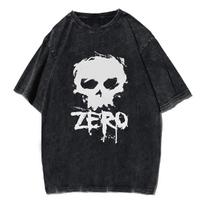 Zero Skull Washed Oversize Tshirt Cotton T Shirt Men Women Unisex Y2K T-shirt Top Tee S