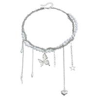 Elegantiškas karoliukais papuoštas „Choker“ karoliai su sudėtingomis pakabukų detalėmis sluoksniuotais karoliais