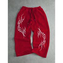 Gray Baggy Sweatpants for Men, Wide Leg Design with Red Floral Embroidery Drawstring Closure Street Style, Casual Wear S