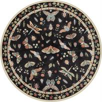 Round Insect & Floral Carpet - Vibrant Butterfly/Dragonfly/Moth Motif, Black  Boho Rug for Living Room, Artistic Nature Decor 80cm gray