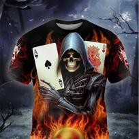 New Summer Men's Fashion T-shirt Personalized Skull Poker Printed Men's T-shirt Top XS juoda