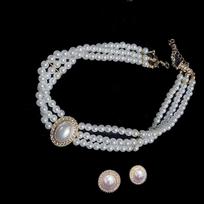 Vintage Palace Multilayer Pearl Choker Necklace Earrings Sets for Women Oval Crystal Rhinestone Wedding Bride Jewelry Set