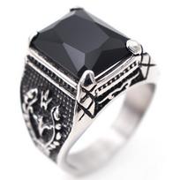Silver Color Men Red Blue Semi-Precious Stone Signet Ring 316l Stainless Steel for Men Jewelry Anillos Accessories US size 7 juoda