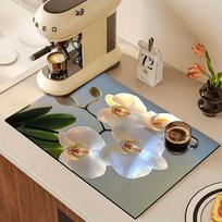 1Pcs Rubber Drying Mat With  Floral  Pattern For Coffee Shop Restaurant Kitchen Carpet Tableware Durable Diatom Mud Table Mat Pet Mat Coffeeware 30cmX40cm gray