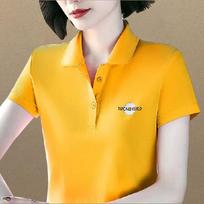 Solid Color Short-sleeved T-shirt Women's Summer Thin Slim Casual Polo Collar Top S geltona