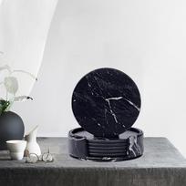 Padėkliukai gėrimams su laikikliu, 6 vnt. Puodelio padėkliukas, virtuvės dekoras marble grain black